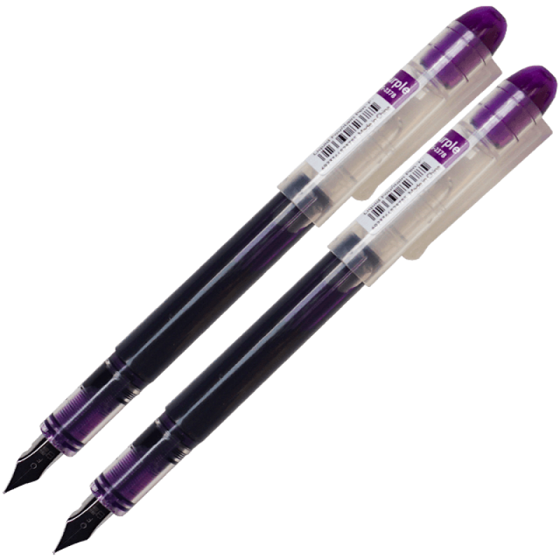 Set 2 stilouri de unica folosinta cu penita M, cerneala mov si corp transparent, 13.5 CM